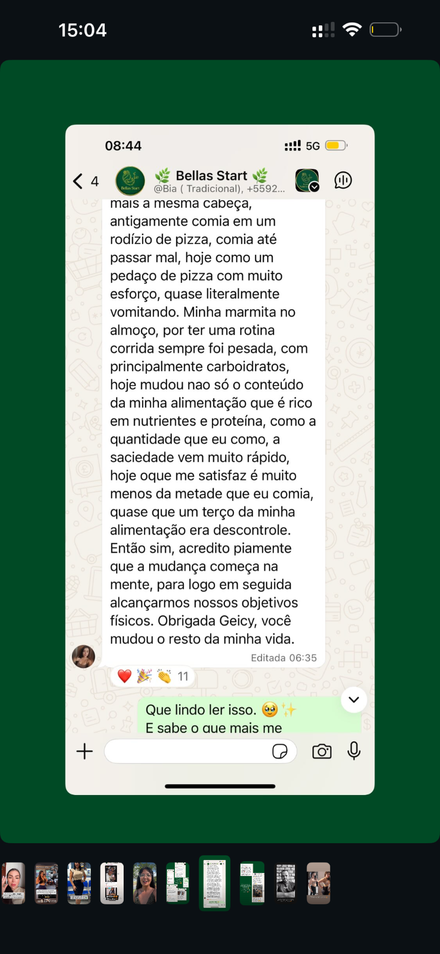 Depoimento WhatsApp Bellas Start